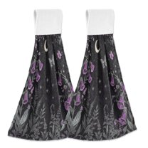 Yayeee Kitchen Hanging Hand Towels Set of 2 with Loop Bathroom Absorbent Tie Towel, Gothic Floral Print