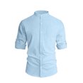thumbnail image 5 of GrmtClth Linen Shirts for Men 2026 Summer Long Sleeve Top Spring Button Down Tee Fashion Solid Blouses with Pocket Light Blue M, 5 of 5