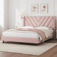 thumbnail image 2 of Fullfurnique Upholstered Platform Bed Frame with Wooden Slat Support, Queen, Pink, 2 of 9