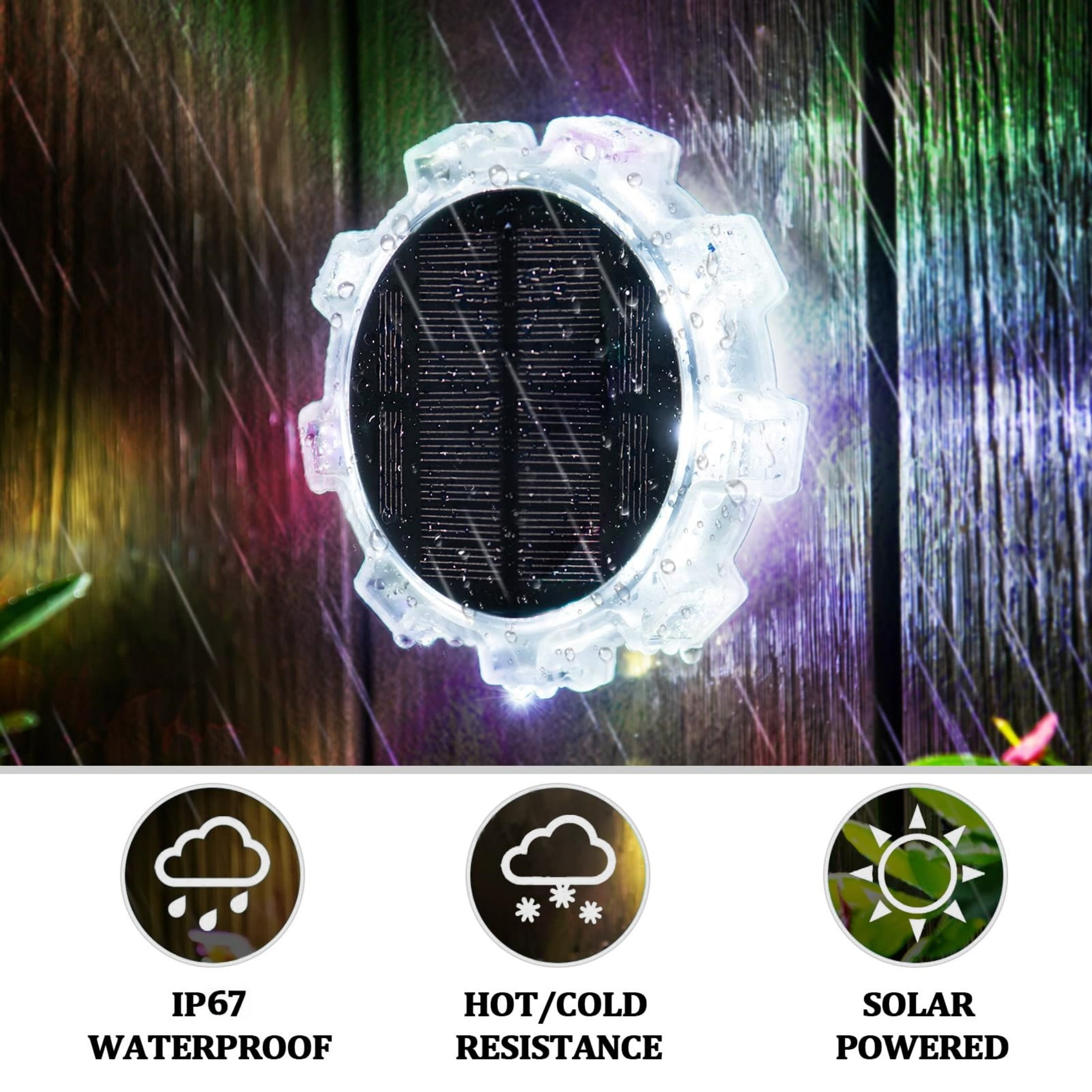 MEHOOM 4 pack RGB 9 LED Solar Ground Lights, Color Changing Solar Lights, Waterproof IP67 Solar Powered Outdoor Lights, for Wall Pathway Driveway Patio Garden