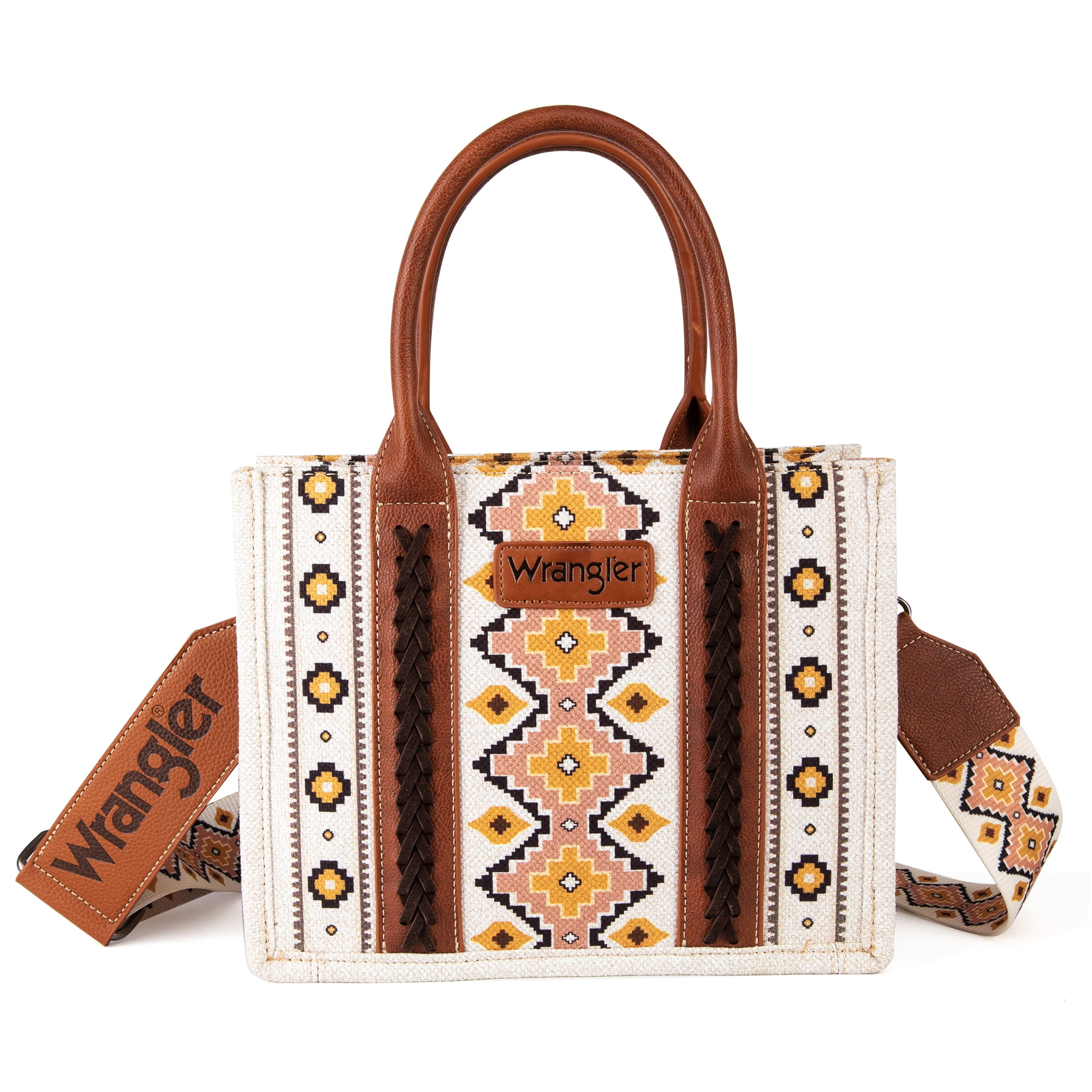 Wrangler Aztec Tote Bag for Women Boho Shoulder Purses and Handbags, Coffee