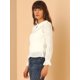thumbnail image 4 of Blusa de gasa de lunares suizos Allegra K con cuello Peter Pan para mujer blanco S, 4 of 6