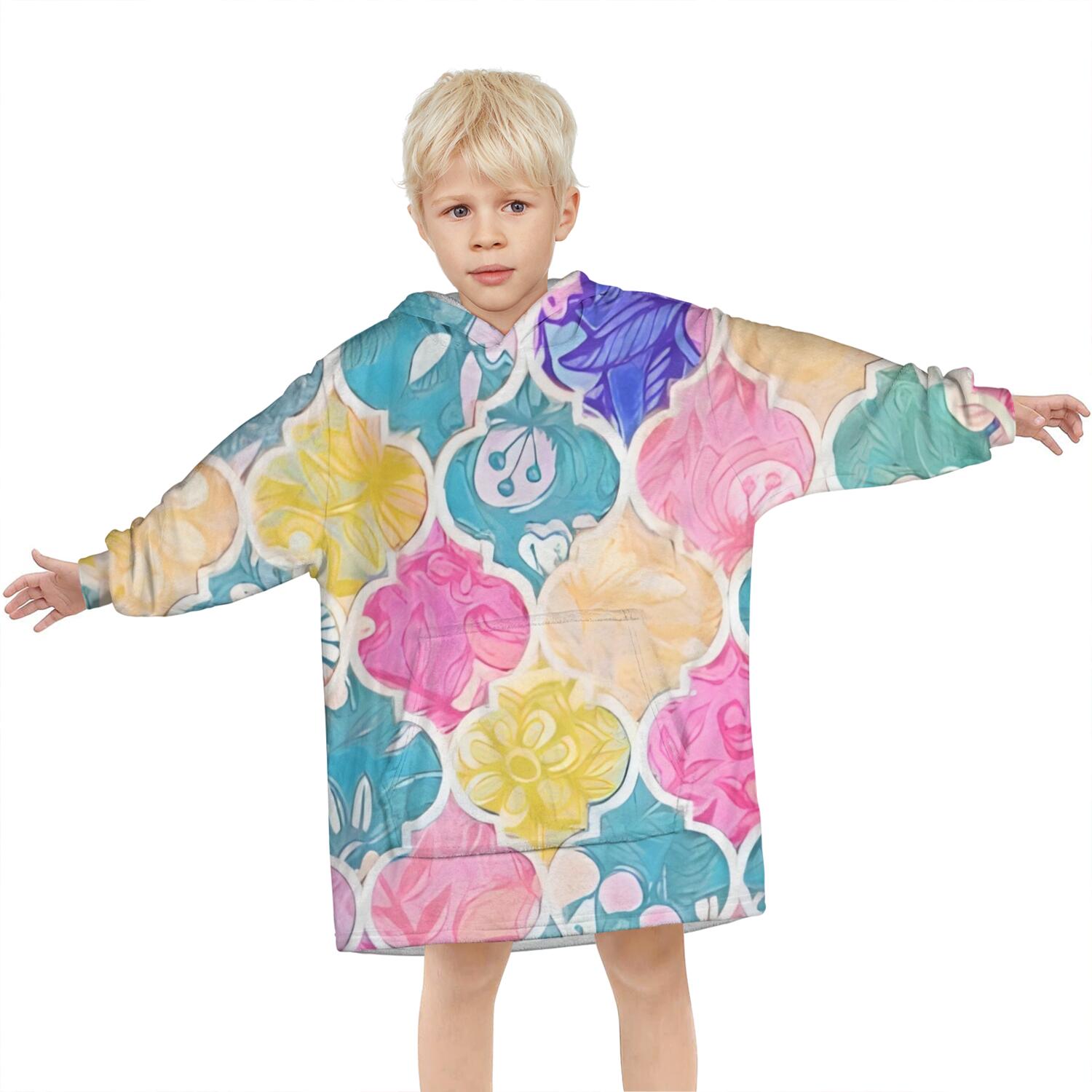 Multi Color Floral Checkered Pattern Blanket Hoodies for Kids 6-13YR Oversize Wearable Blanket Hoodies for Boys Girls Teens