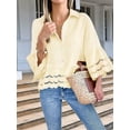 thumbnail image 5 of Womens 3/4 Bell Sleeve Button Down Shirts Casual Ruffle Hem Tops Eyelet Blouse Light Yellow M, 5 of 8