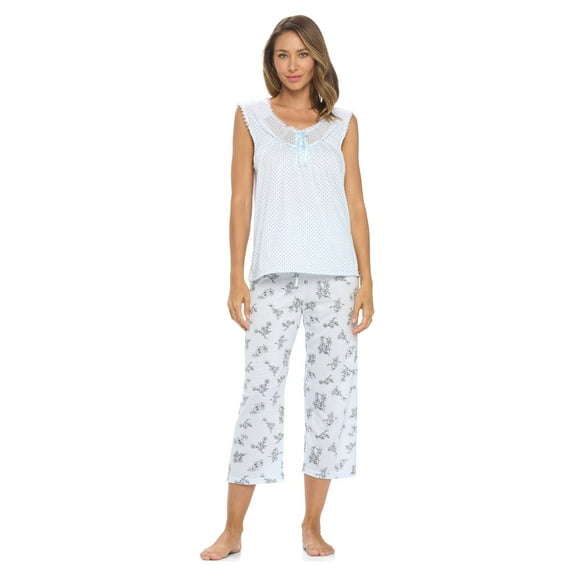 Casual Nights Women's Sleeveles Floral Lace Capri Pajama Set