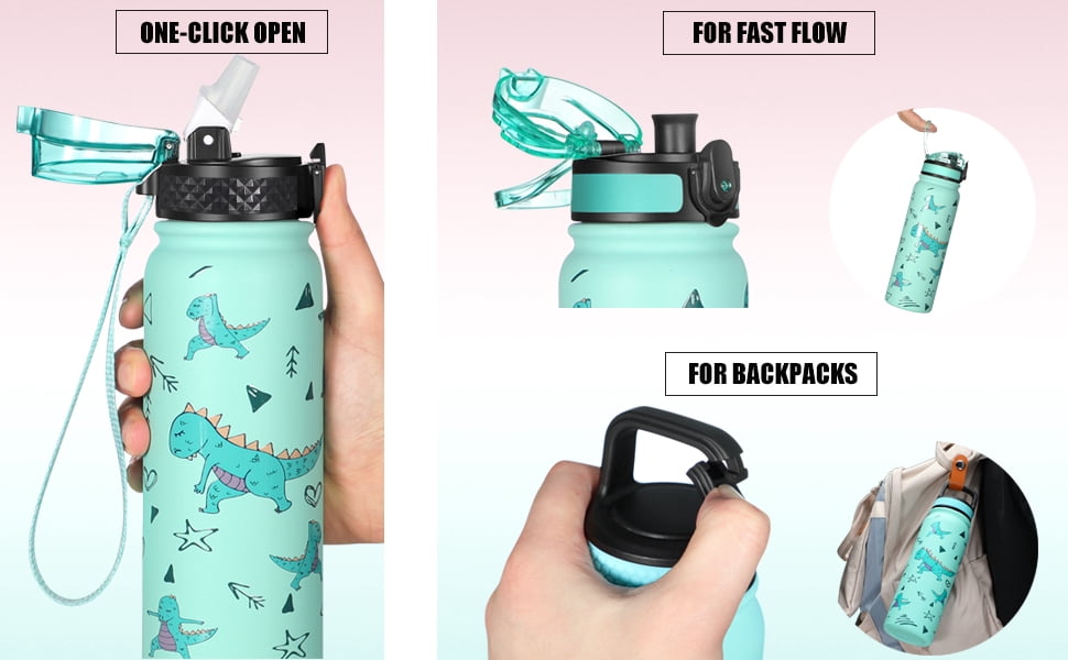 Oldley 20 oz Insulated Stainless Steel Water Bottle with Interchangeable Straw
