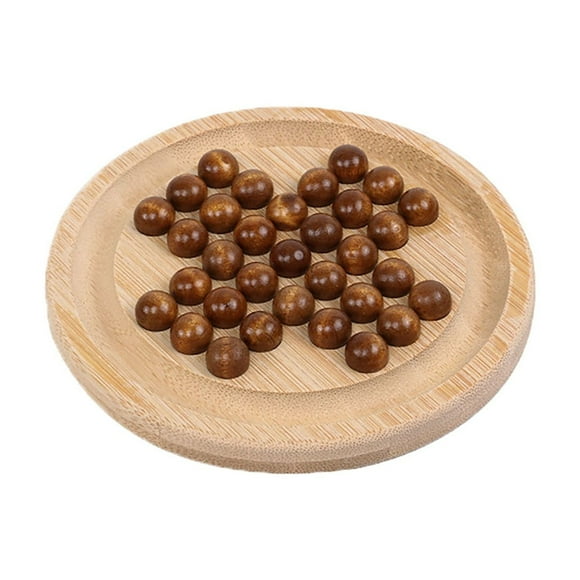 BINGLI Wooden Solitaire Game –Peg Solitaire Puzzle Toy - Classic Board Game Marble Chess Mind Game, Round Board with Wooden Balls One Player Gameplay Brainteaser Puzzle