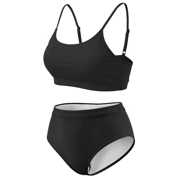 Agnes Orinda Women's Plus Size 2 Piece Swimsuit Adjustable Spaghetti Straps Tummy Control Swimwear Bikini Bathing Suits 2025 1X Black