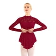 thumbnail image 4 of Kaerm Women Floral Lace Ballet Dance Dress Fingerpoint Sleeves Figure Ice Skating Dress Leotard Wine_Red S, 4 of 7