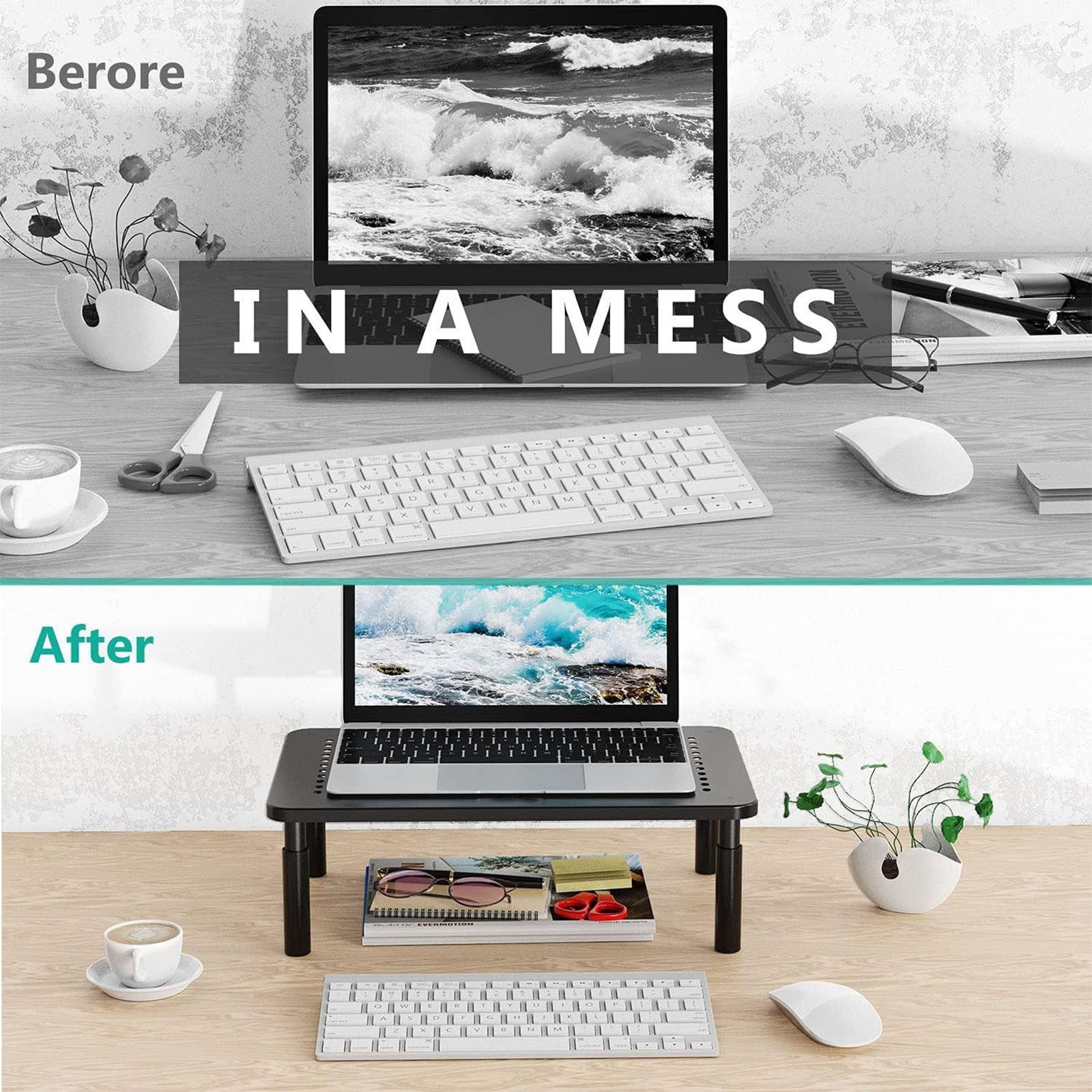 Monitor Stand Riser,CMYYNNA Computer Monitor Stand for Desk, Adjustable Laptop Riser, Desk Monitor Stand Underneath Storage for Office, Home, School Supplies (STT003), 1 Pack, Black