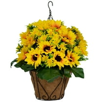 Sympathy Silks Artificial Cemetery Flowers - Hanging Basket with Sunflowers