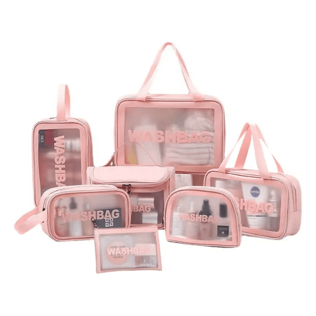 Juego de 7 ,Cosmetiquera De Viaje Para Mujer M odelo Rosa