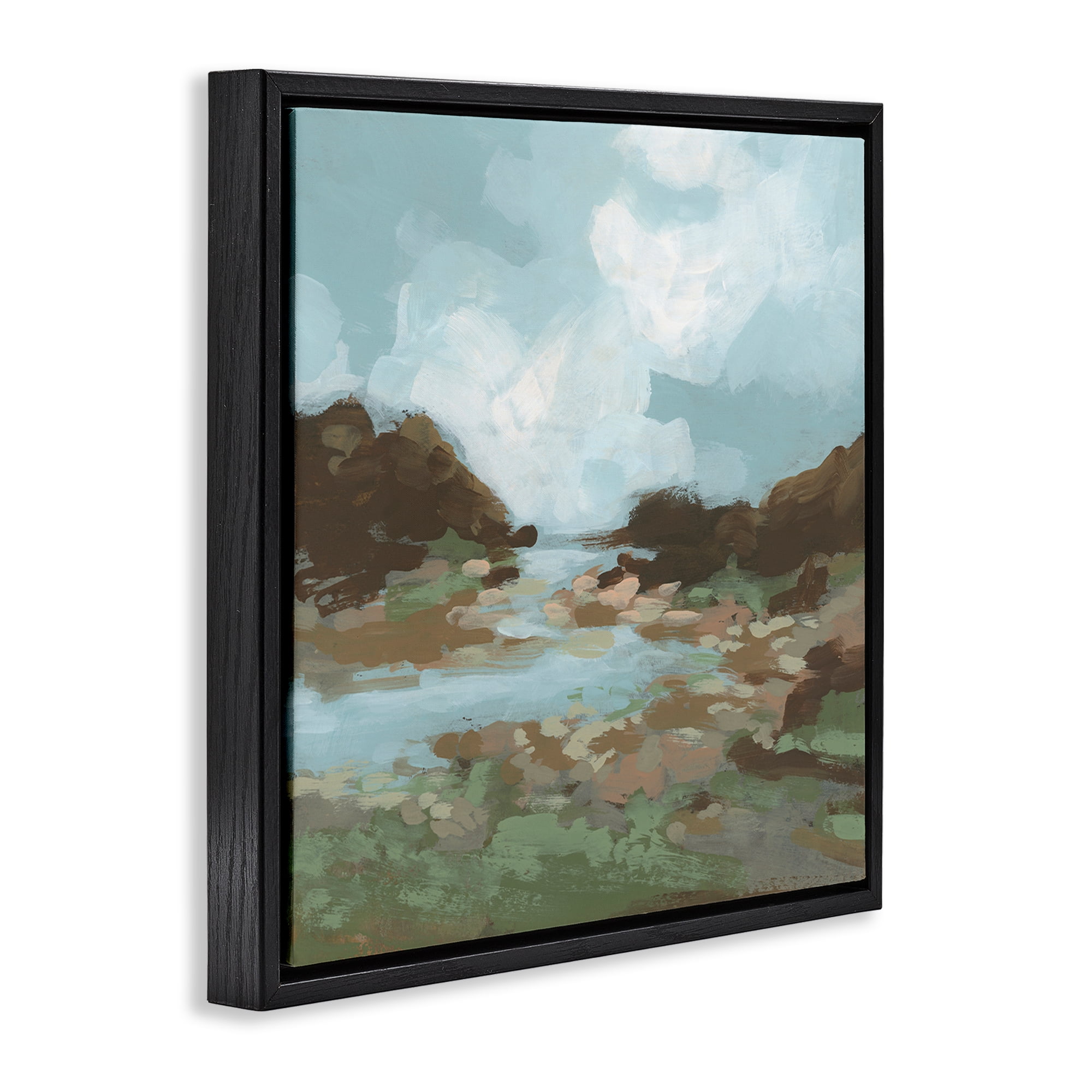 Stupell Industries Traditional River Bend Landscape & Nature Painting Black Floater Framed Canvas Art Print Wall Art, 25 x 25