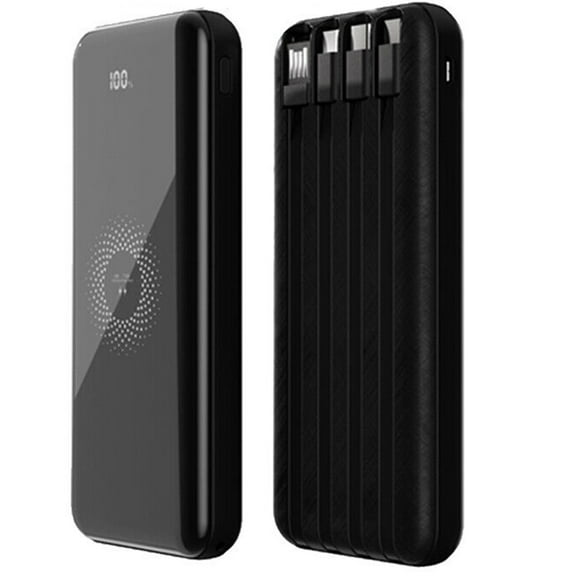 Fast Charging Power Bank with 4 USB Cables and 2 Inputs, Wireless Portable Power Bank for Travel Home Work