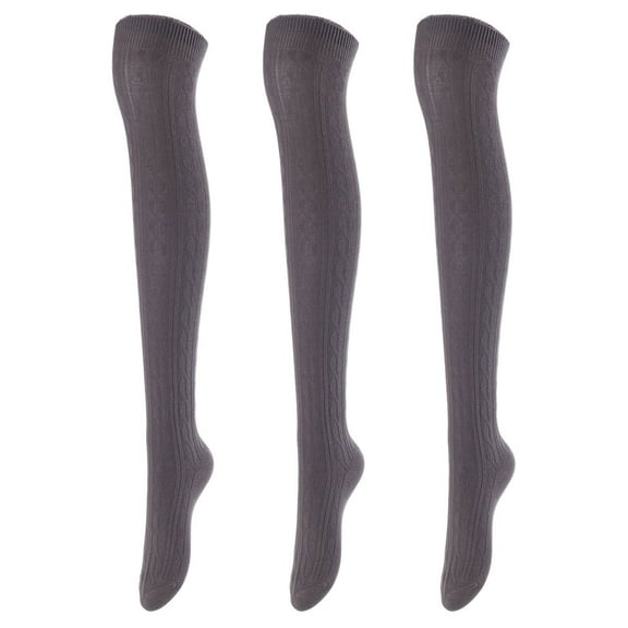 Lovely Annie Women's 3 Pairs Incredible Durable Super Soft Unique Over Knee High Thigh High Cotton Socks Size 6-9 A1024Dark Grey