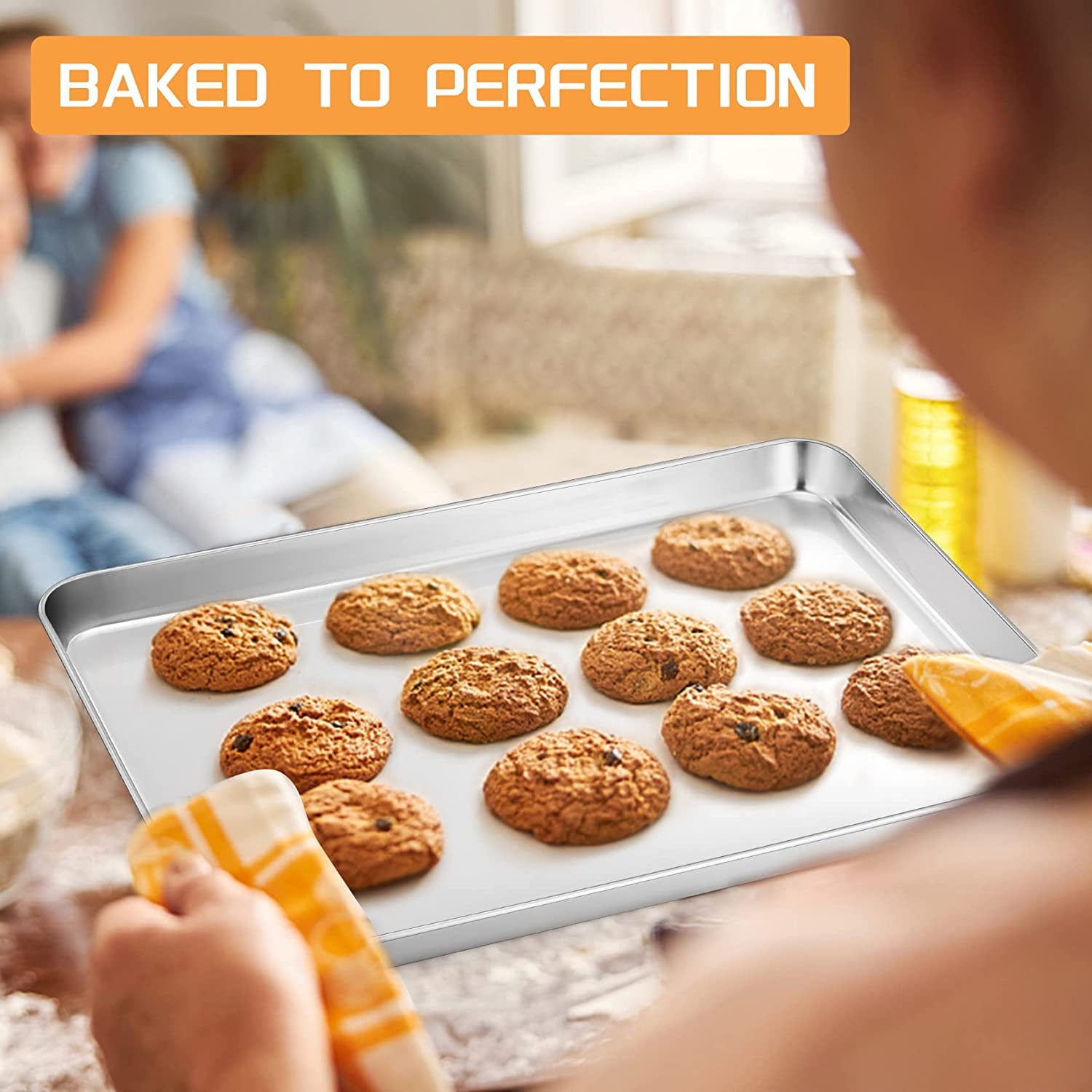 Baking Sheet Set of 4,Stainless Steel Baking Pan Cookie Sheet for Baking  and Roasting,Rectangle Size 9.3 & 10.4 & 12.5 & 16inch,Mirror Finish & Heavy  Duty, Oven-Safe By Casewin 