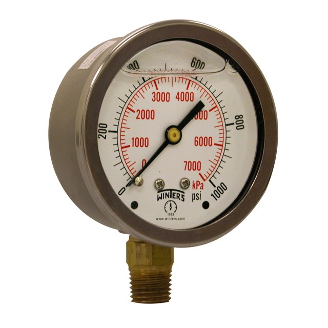 Manómetro Winters con esfera de 2,5 cm, 0-1000 psi, 1,5% ACC