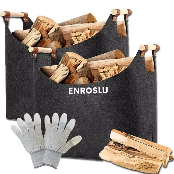 ENROSLU Firewood Basket,Fireplace Wood Felt Storage Bag Basket Rack Firewood Pocket,Large, Felt Basket for Firewood, Firewood, Firewood Bag as Shopping Basket,45 x 32 x 40 cm, Grey