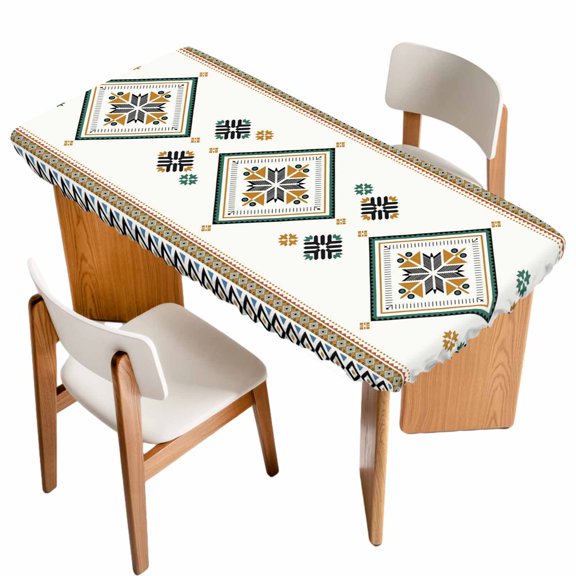 Beige Boho Table Cloths for 3 Foot Rectangle Tables, Vintage Ethnic Tribe Abstract Art Retro Patio Waterproof Elastic Fitted Tablecloths, Washable Rectangular Table Cover for Camping
