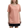thumbnail image 1 of T-shirt Mode Femme Col Rond Grande Taille Manches Courtes Couleur Unie avec Tissu Doux et Respirant, 1 of 5
