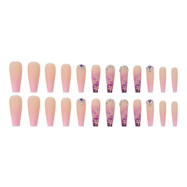 Uñas postizas bonitas, uñas largas, purpurina, pegamento con purpurina, uñas postizas, con pedrería, uñas brillantes para mujer, 1 ml