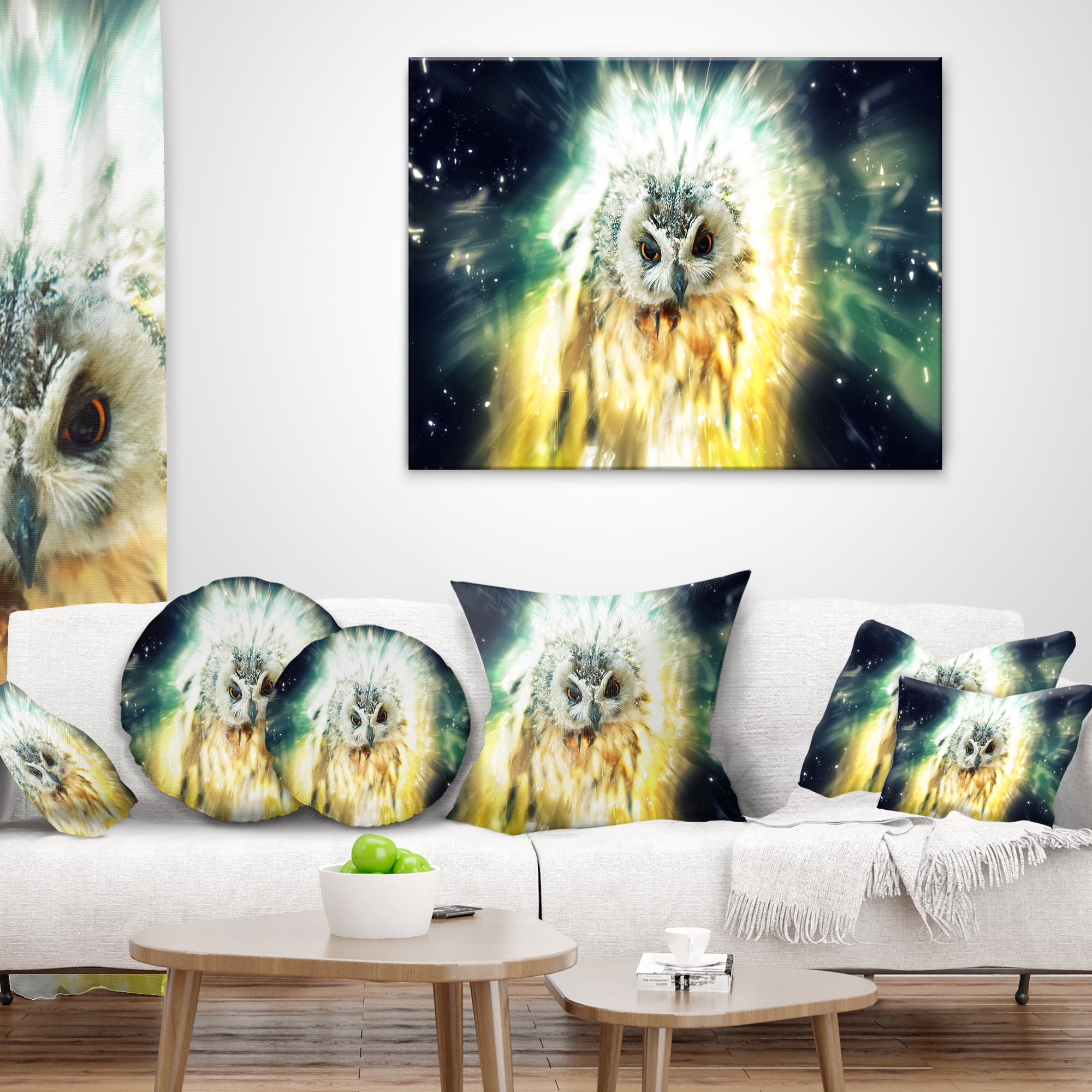 Designart Owl over Colorful Abstract Image - Animal Throw Pillow - 16x16