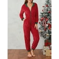 thumbnail image 6 of Michellecmm Women Christmas Hooded One-piece Trousers Coral Fleece Solid Color Zipper Jumpsuit Lady Winter Thermal Home Wear, 6 of 9