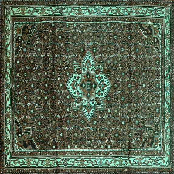 Ahgly Company Machine Washable Indoor Square Persian Turquoise Blue Traditional Area Rugs, 5' Square