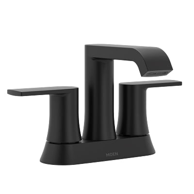 MOEN 84764BL Genta 4 in. Centerset Double-Handle Bathroom Faucet with Drain Kit Included in Matte Black