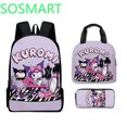 thumbnail image 3 of Sanrio Kuromi-mochila con estampado 3D para niños, morral deportivo de gran capacidad para estudiantes de primaria, bolsa de almuerzo, 3 piezas, 3 of 4