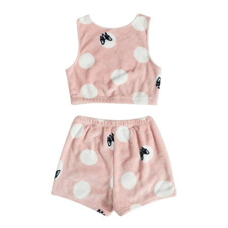 

BELLZELY Womens Pajamas Plus Size Clearance Women s Autumn/Winter Wavy Butterfly Print Sleeveless Vest Shorts Flannel Autumn/winter Heavy Home Wear Pajamas Set