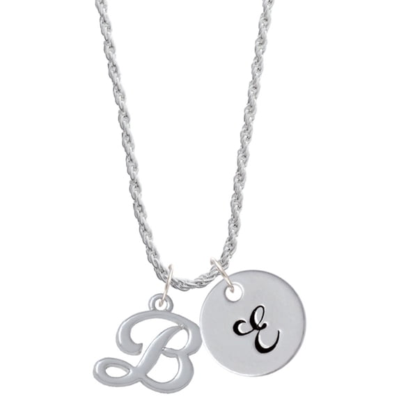 Delight Jewelry Silvertone Small Gelato Script Initial - B - Silvertone Script Initial Disc - E - Charm Necklace, 20"+3"