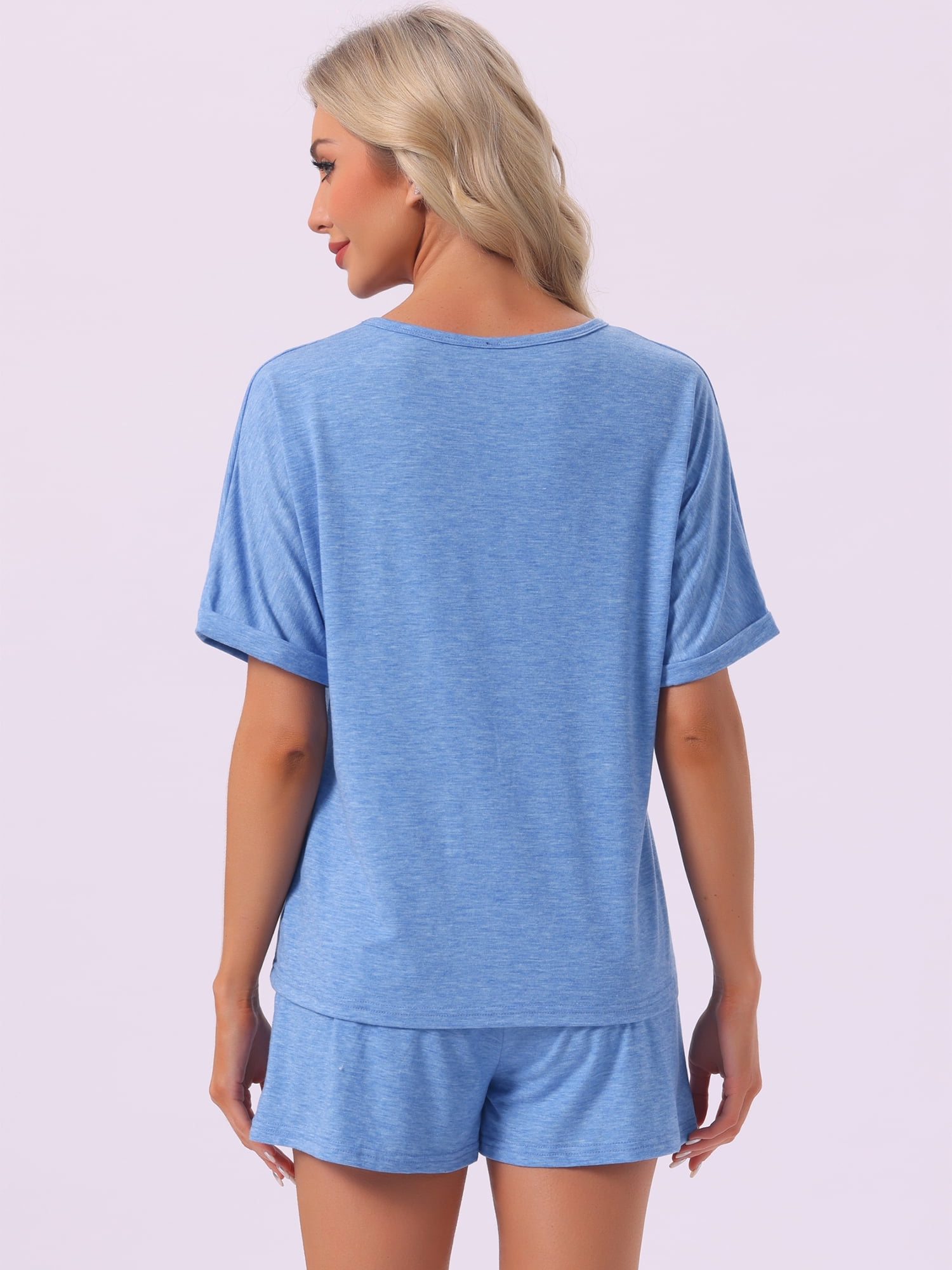 DARING DIVA Women's Soft Pajama Set Round Neck Rolled Cuffs Top with Shorts XL Blue