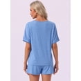 thumbnail image 4 of DARING DIVA Women's Soft Pajama Set Round Neck Rolled Cuffs Top with Shorts S Blue, 4 of 7