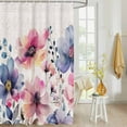 thumbnail image 4 of Fabric Shower Curtain, Pink Blue Watercolor Flowers Plants Bathroom Curtain with 12 Hooks Waterproof No Bad Odor Machine Washable Bath Curtains for Bathroom, Spa Room, 72"x72", 4 of 6