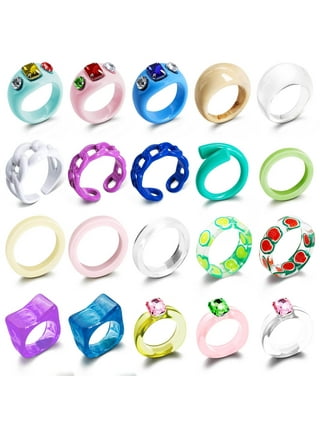 12Pcs Resin Rings for Women Retro Acrylic Chunky Colorful Rings Pack Clear  Plastic Gem Rhinestone Bands Diamand Finger Y2K Rings for Adult Women's  Girls Beach Jewelry 