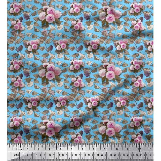 Soimoi Poly Georgette Fabric Leaves & Peony Floral Print Fabric by Yard 42 Inch Wide