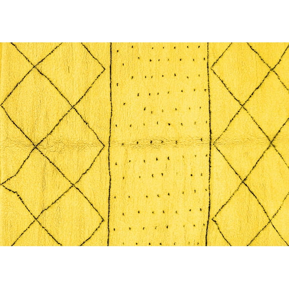 Ahgly Company Machine Washable Indoor Rectangle Solid Yellow Modern Area Rugs, 7' x 9'