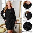 thumbnail image 4 of Weardear Women's Plus Size Sequin Dress New Year V Neck Long Sleeve Cocktail Party Dress, 4 of 5