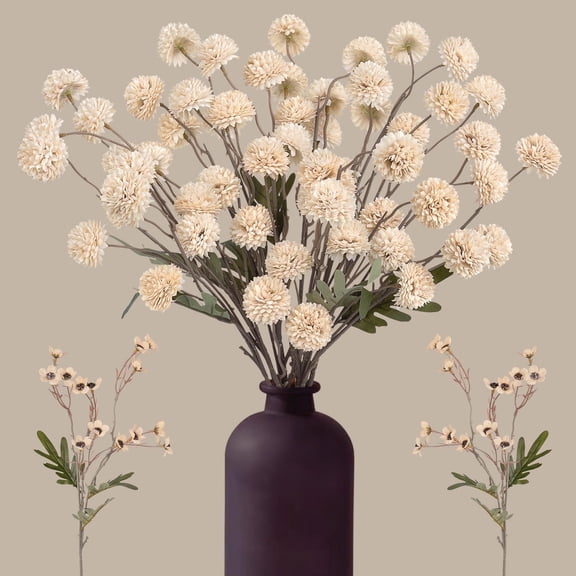 Scidweet Fake Chrysanthemum Flowers, 10 Stems & 2 Sumei Artificial Faux Kiku Flowers for Indoor Home Room Table Vase Wedding Party Decor, Beige