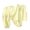 thumbnail image 1 of Zpanxa Girls Short Sets Summer Solid Color Thin Home Clothing with Ruffle Round Neck Tank Top Sets 5-6 Years, 1 of 5