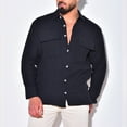 thumbnail image 2 of Iugvhana Flax Shirts for Men Breathable Light Casual Solid Lapel Long Sleeve Button Down Shirt Top with Double Pockets Black XXL, 2 of 6