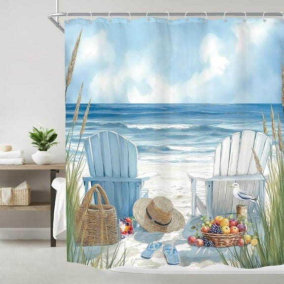 Beach Ocean Shower Curtain Beachy Sea Hawaii Scene Seashore Summer Coastal Landscape Seaside Seascape Fabric Waterproof Polyester with 12 Hooks 54"W x 78"L (Pack of 1)