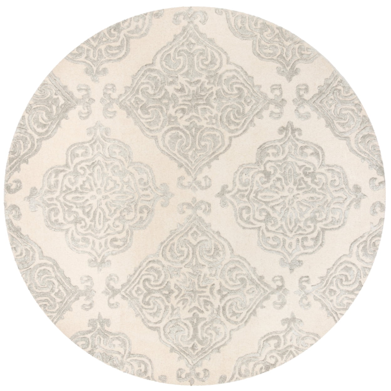 SAFAVIEH Glamour Georgene Damask Area Rug, Ivory/Silver, 6' x 6' Round