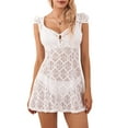 thumbnail image 2 of Elippeo Womens Summer Lace Dress, Short Sleeve V Neck Hollow Out Button Down Mini A-line Dress, 2 of 9