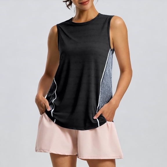 Odbmxy Summer Women's Tank Tops Ice Silk Athletic Loose Tops for Women Color Block Leisure Sporty Sleeveless