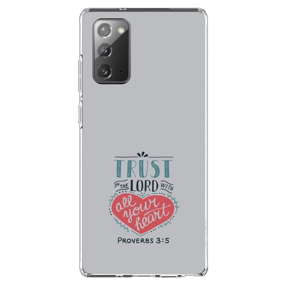 DistinctInk Clear Shockproof Hybrid Case for Galaxy Note 20 ULTRA (6.9" Screen) - TPU Bumper, Acrylic Back, Tempered Glass Screen Protector - Proverbs 3:5 - Trust In The Lord All Your Heart