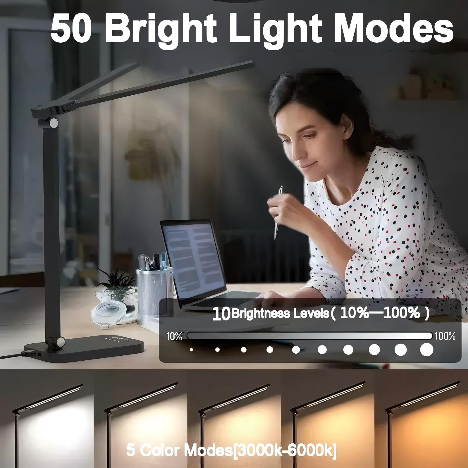 Afaoiry LED Desk Lamp with USB Charging Port, 50 Lighting Modes Dual Swing Arm Architect Table Lamp Light Desk Lamp for Home Office Dorm Piano Nail
