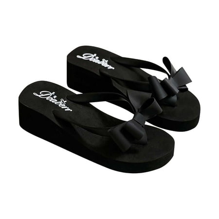 

Cglfd Summer Ladies Bowknot Flip Flops Casual Flip Flops High Heel Beach Shoes