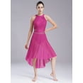 thumbnail image 2 of TiaoBug Womens Rhinestone Lyrical Dance Costume Sleeveless Modern Contemporary Asymmertical Dress Hot Pink L, 2 of 7